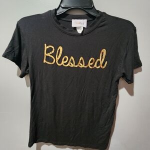 Starlet Black Tee with Gold "Blessed" Script